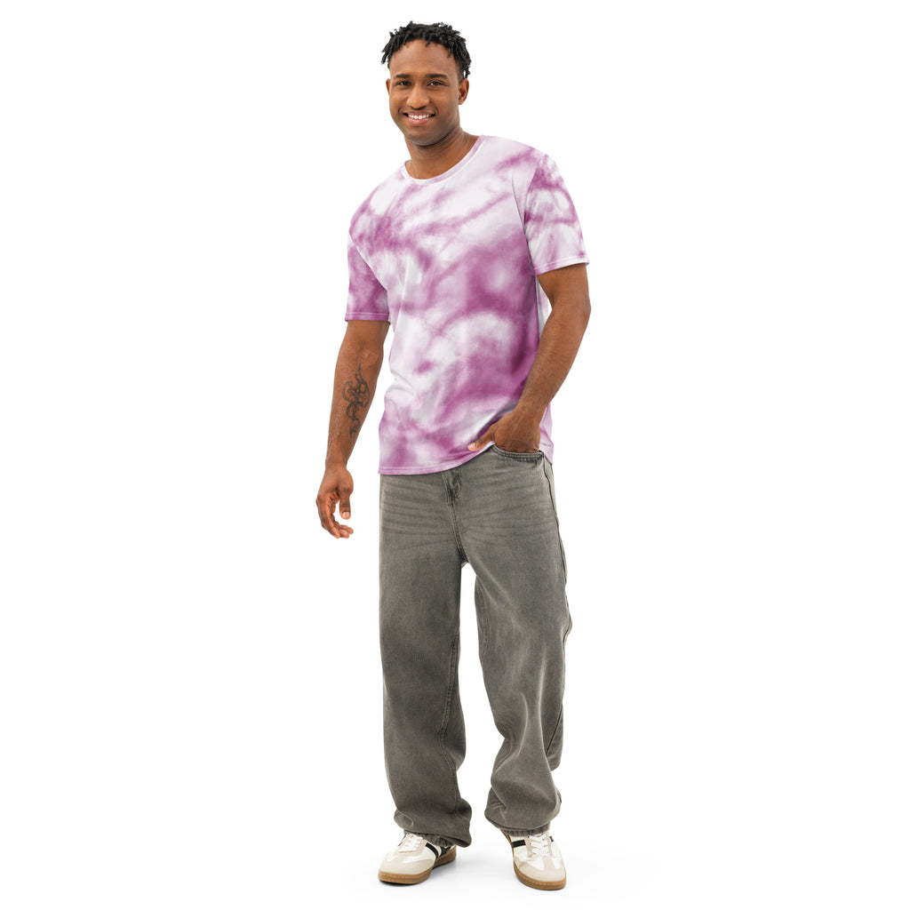 Leaky TS purple cotton tie-dye crew neck t-shirt with all-over print, front view, casual men's casual wear.