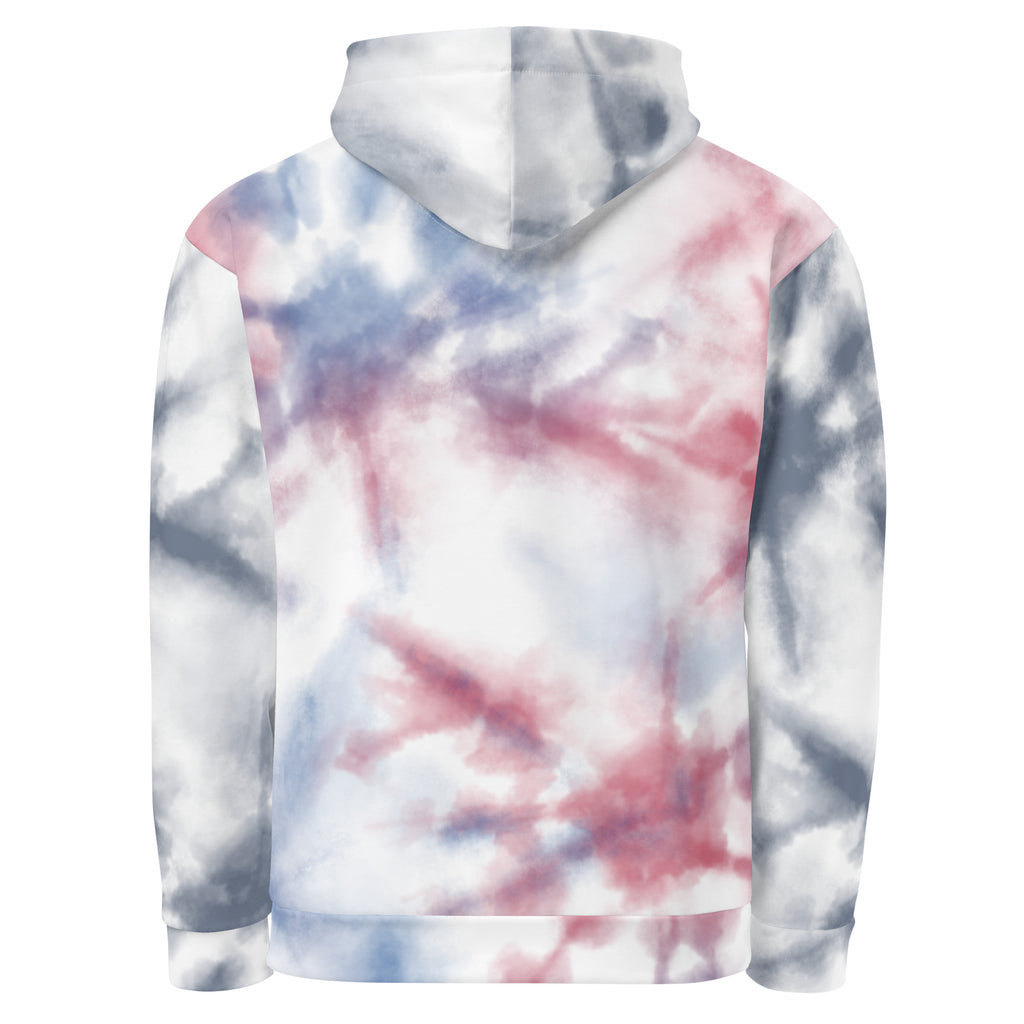All-over white cotton unisex hoodie by Leaky ts featuring bold, eye-catching print on the back for a stylish, comfortable look.