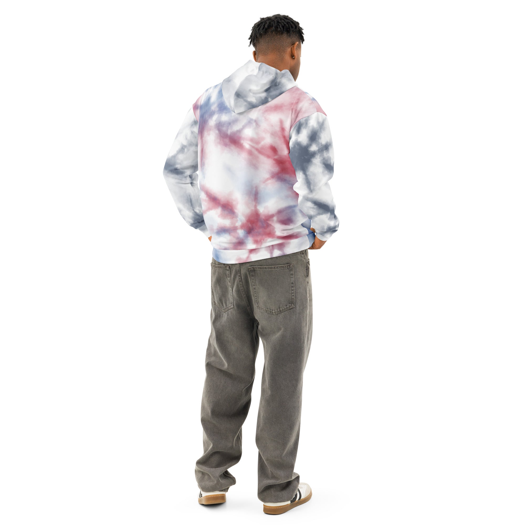 Unisex white cotton hoodie by Leaky TS with all-over bold print, designed for comfort and standout style.