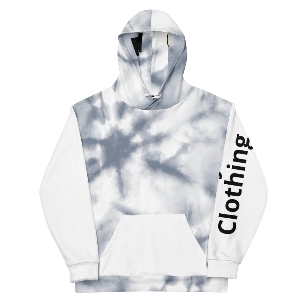 All-Over Leak Hoodie by Leaky ts, unisex white cotton hoodie with bold chaos print on the front.