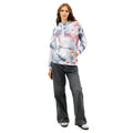 All-over white cotton hoodie by Leaky TS featuring bold, colorful print, designed for comfort and unisex wear.