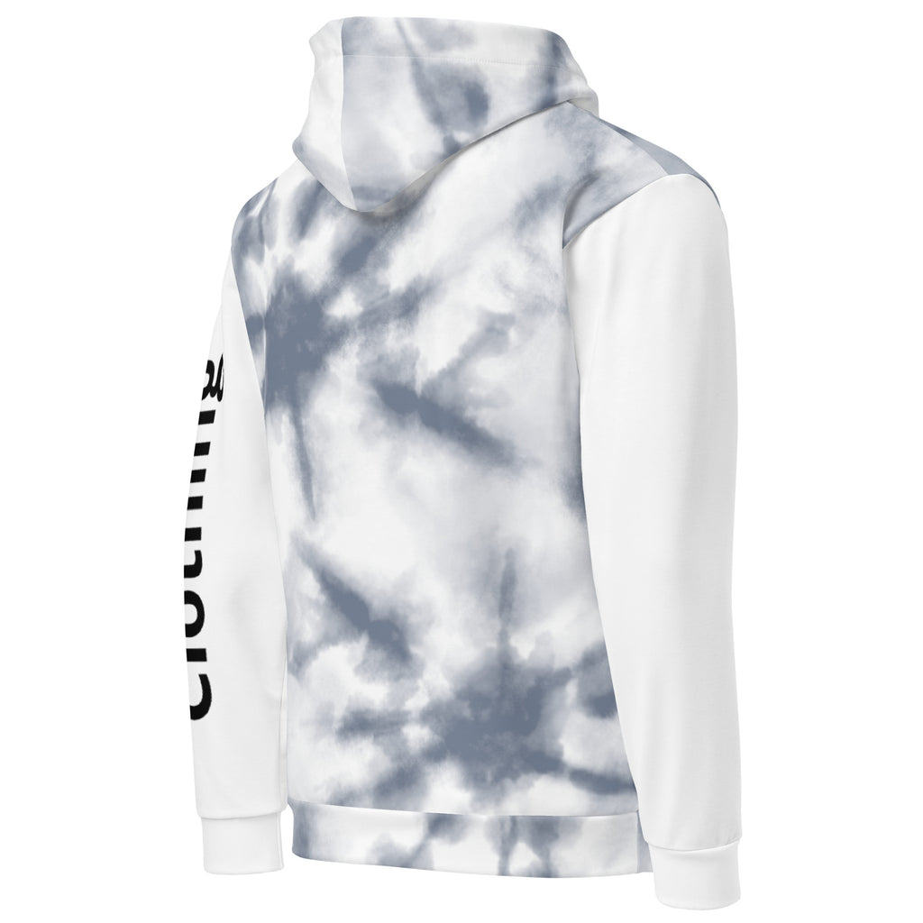 Leaky ts All-Over Leak Hoodie in white with bold, chaotic print on the back, made from soft cotton for unisex comfort.
