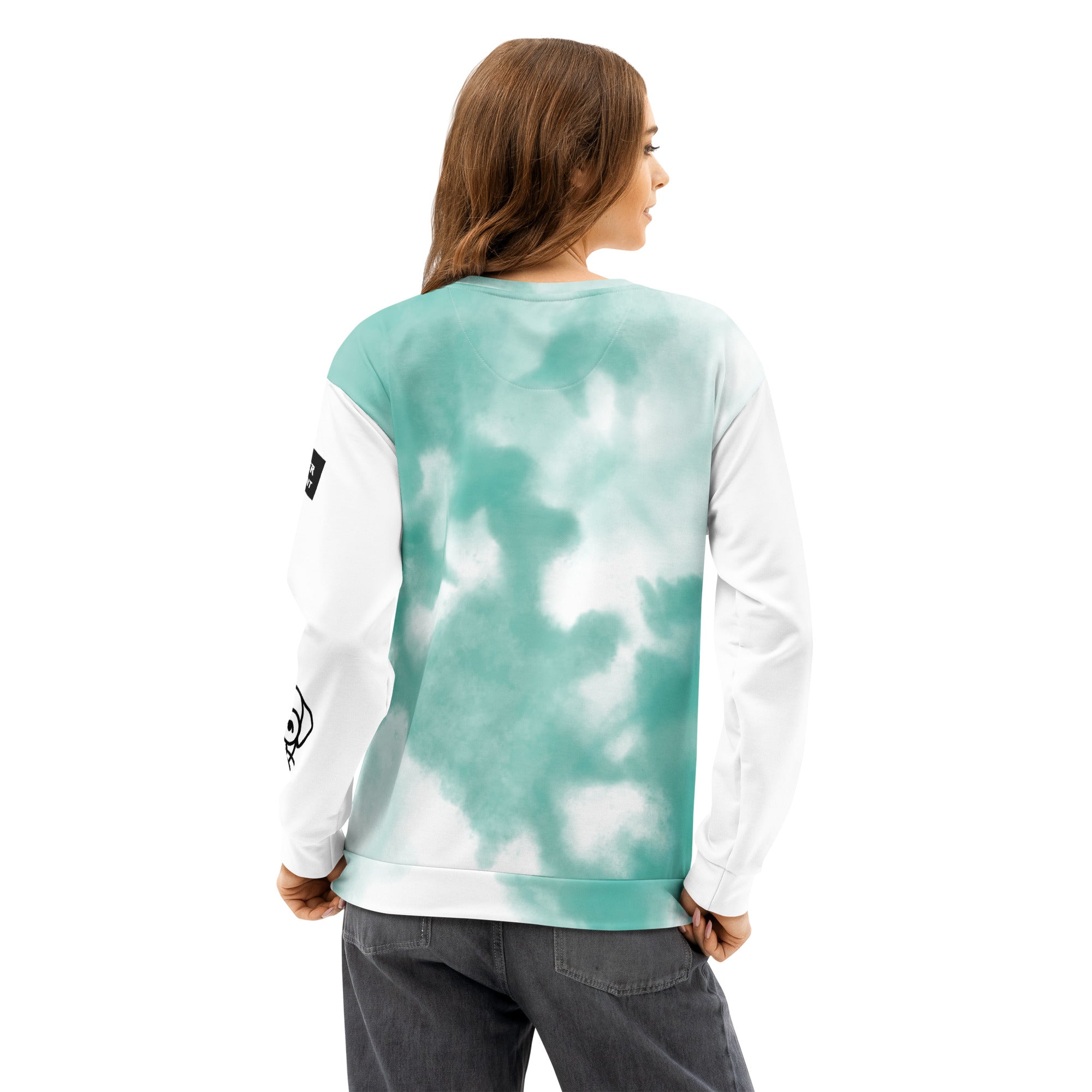 Leaky ts Another Day, Another Disappointment sweatshirt with pastel drip design on white cotton unisex crewneck, back view.
