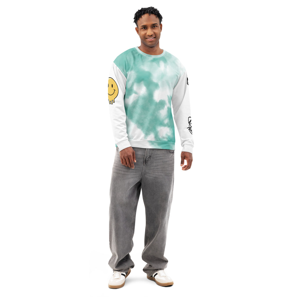 Leaky ts Another Day, Another Disappointment pastel drip crewneck sweatshirt, all-over-print unisex cotton design, white front view