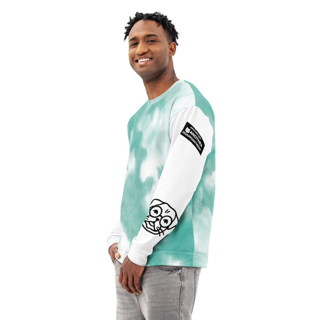 Leaky ts Another Day, Another Disappointment pastel drip crewneck sweatshirt with all-over print, unisex cotton design, white color.