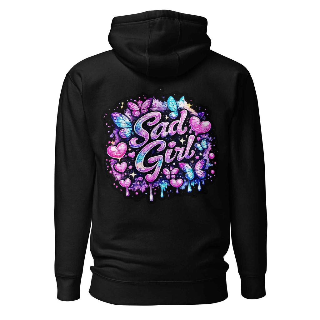 Black Sadgirl unisex hoodie by Leaky TS, made from premium cotton, featuring a comfortable pullover design and back graphic.