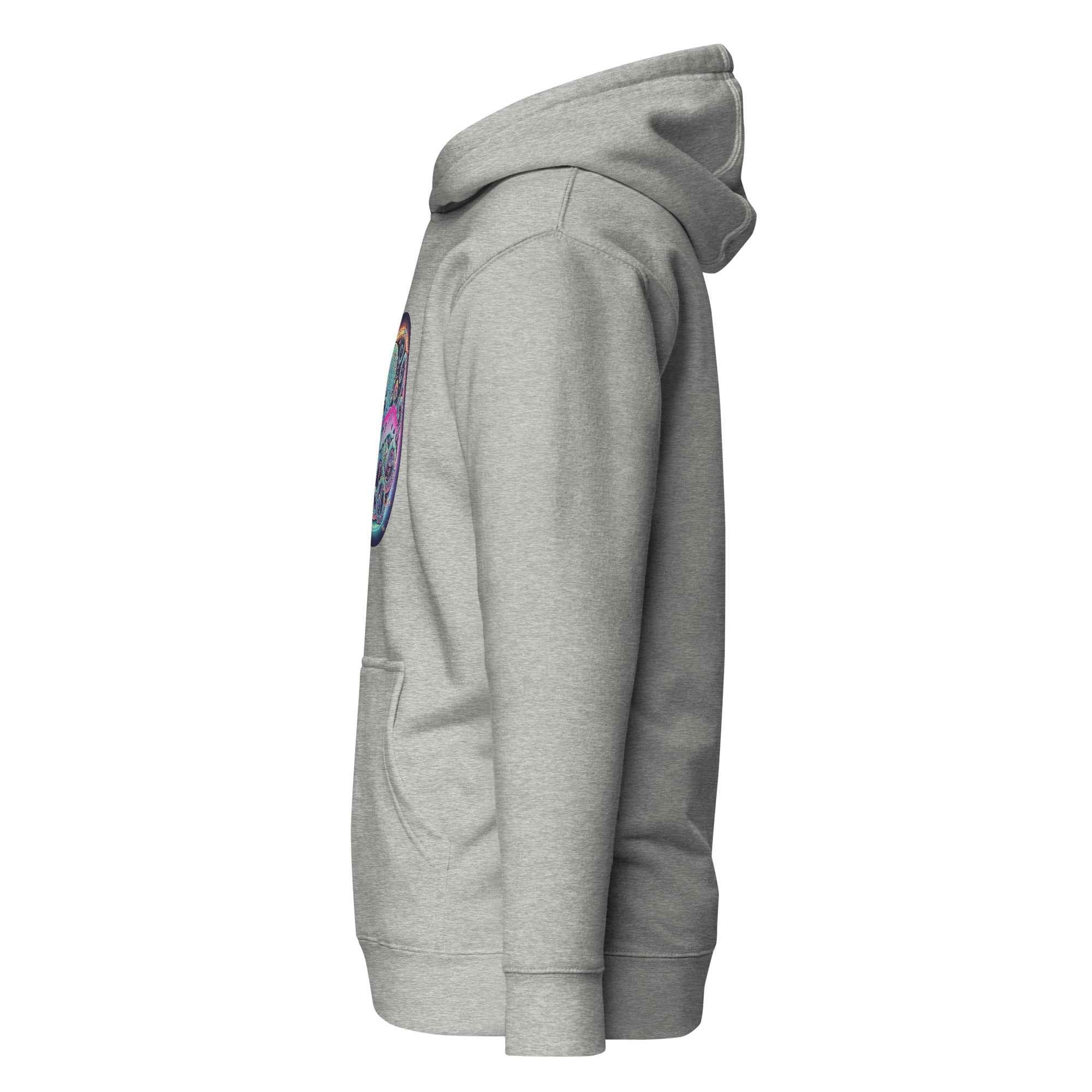 Leaky Ts Stay Trippy unisex hoodie in carbon grey, made from cotton heritage fabric, featuring a premium pullover design.