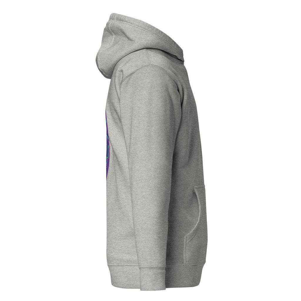 Leaky TS Stay Trippy Oct unisex hoodie in carbon grey, made of cotton heritage fabric with a relaxed fit and detailed design.