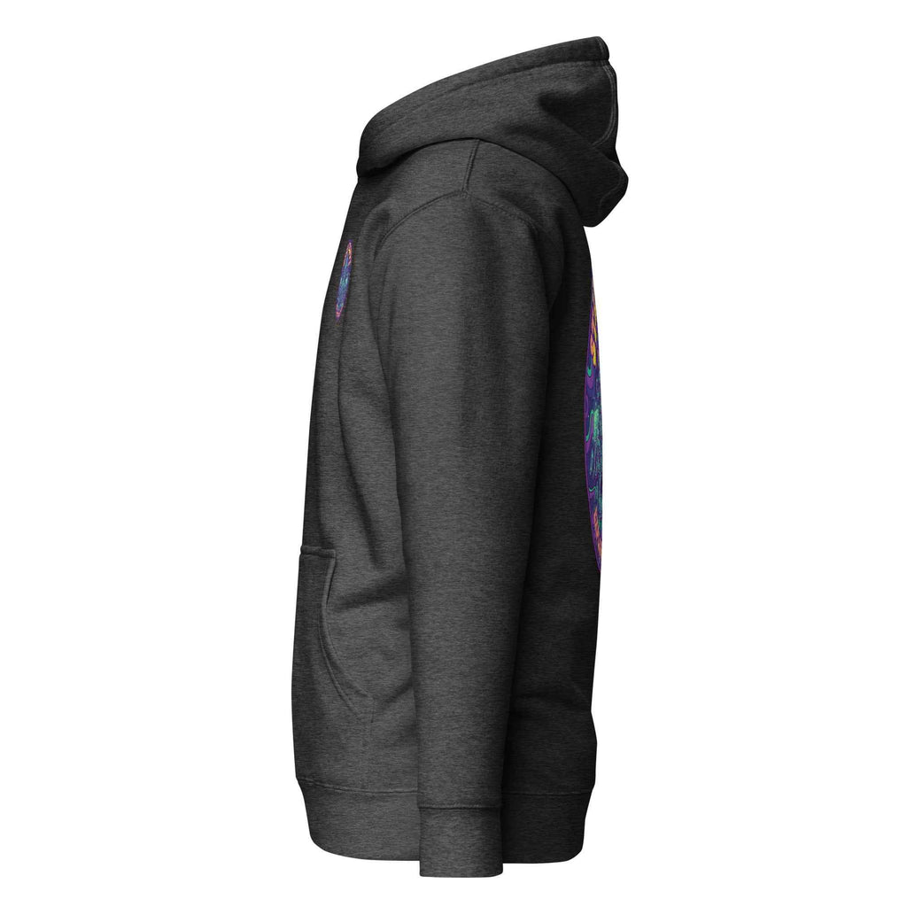 Leaky TS Stay Trippy oct unisex hoodie in charcoal heather with cotton heritage fabric and relaxed fit.