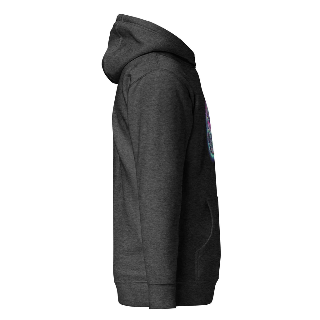 Leaky Ts Stay Trippy unisex hoodie in charcoal heather, made of cotton heritage, featuring a comfortable pullover design.