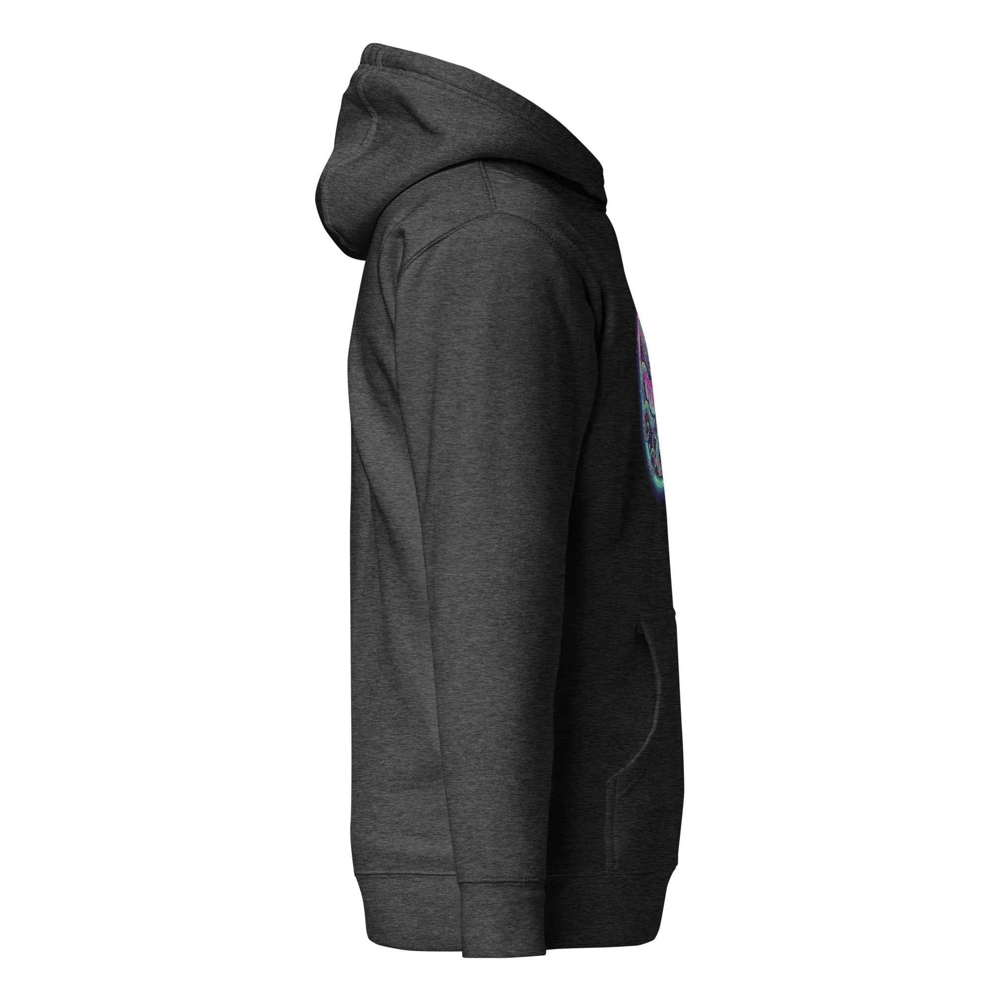 Leaky Ts Stay Trippy unisex hoodie in charcoal heather, made of cotton heritage, featuring a comfortable pullover design.