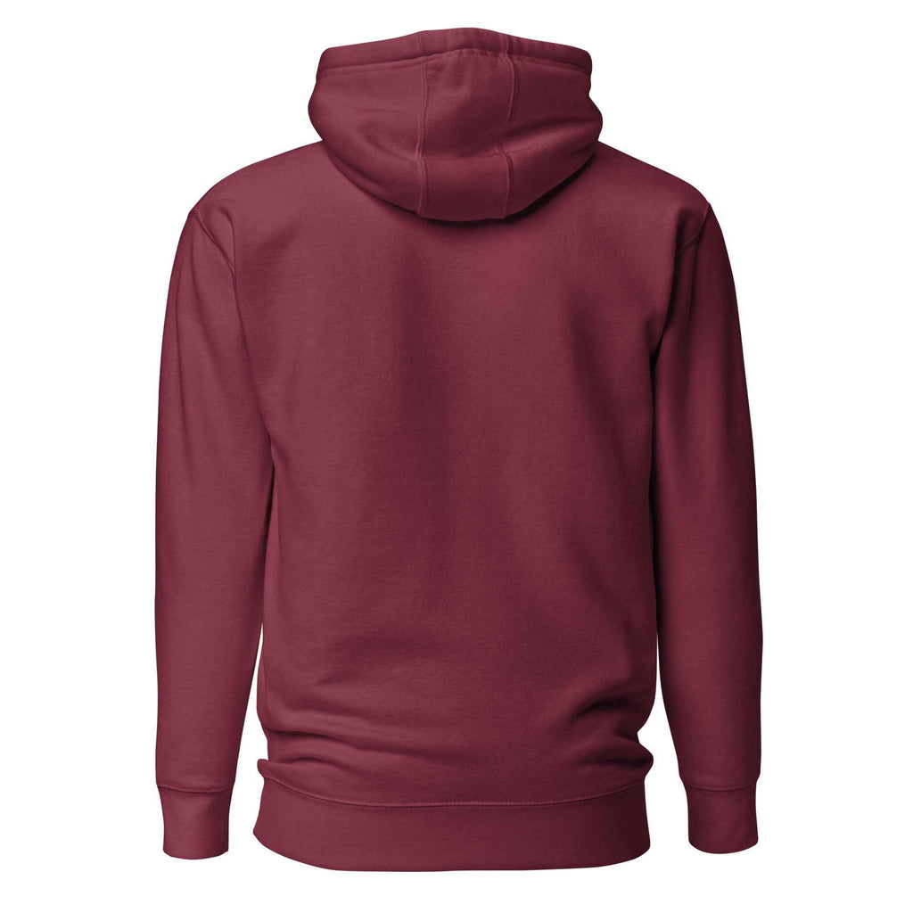 Maroon unisex cotton hoodie by Leaky Ts featuring a relaxed fit and Stay Trippy graphic on the back.