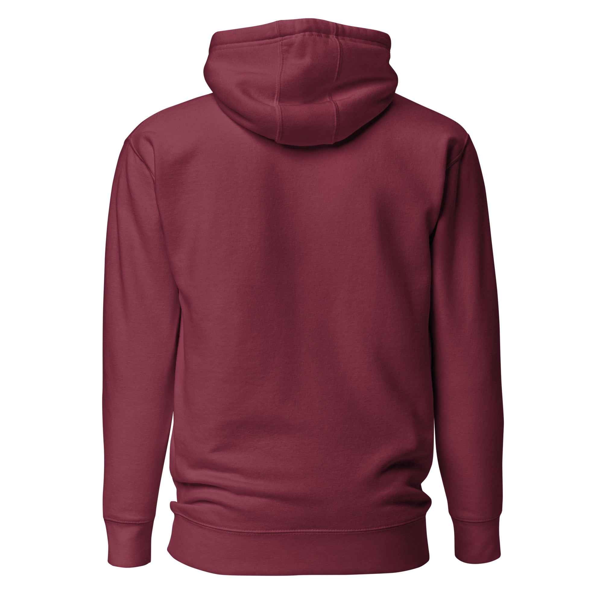 Maroon unisex cotton hoodie by Leaky Ts featuring a relaxed fit and Stay Trippy graphic on the back.