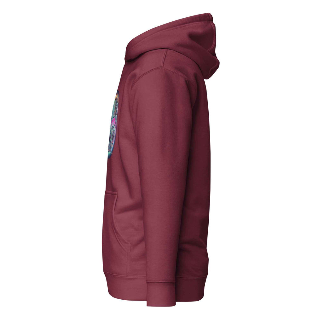 Maroon Leaky TS Stay Trippy unisex hoodie made of cotton heritage fabric, featuring a comfortable pullover design and relaxed fit.