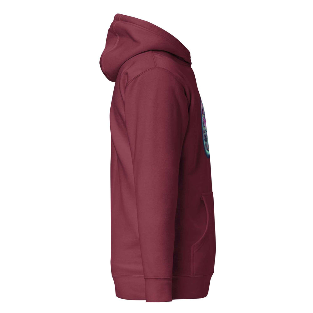 Maroon Leaky Ts Stay Trippy unisex hoodie made of cotton heritage fabric, featuring a premium pullover design and relaxed fit.