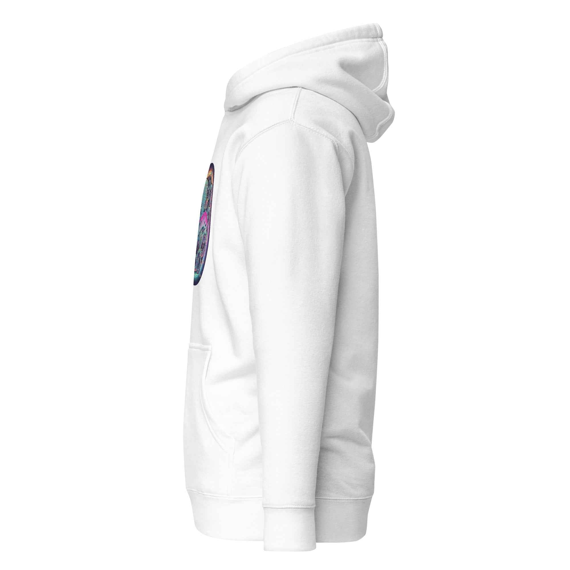 White Leaky Ts Stay Trippy unisex cotton hoodie with front pocket and drawstrings, casual and comfortable pullover style.