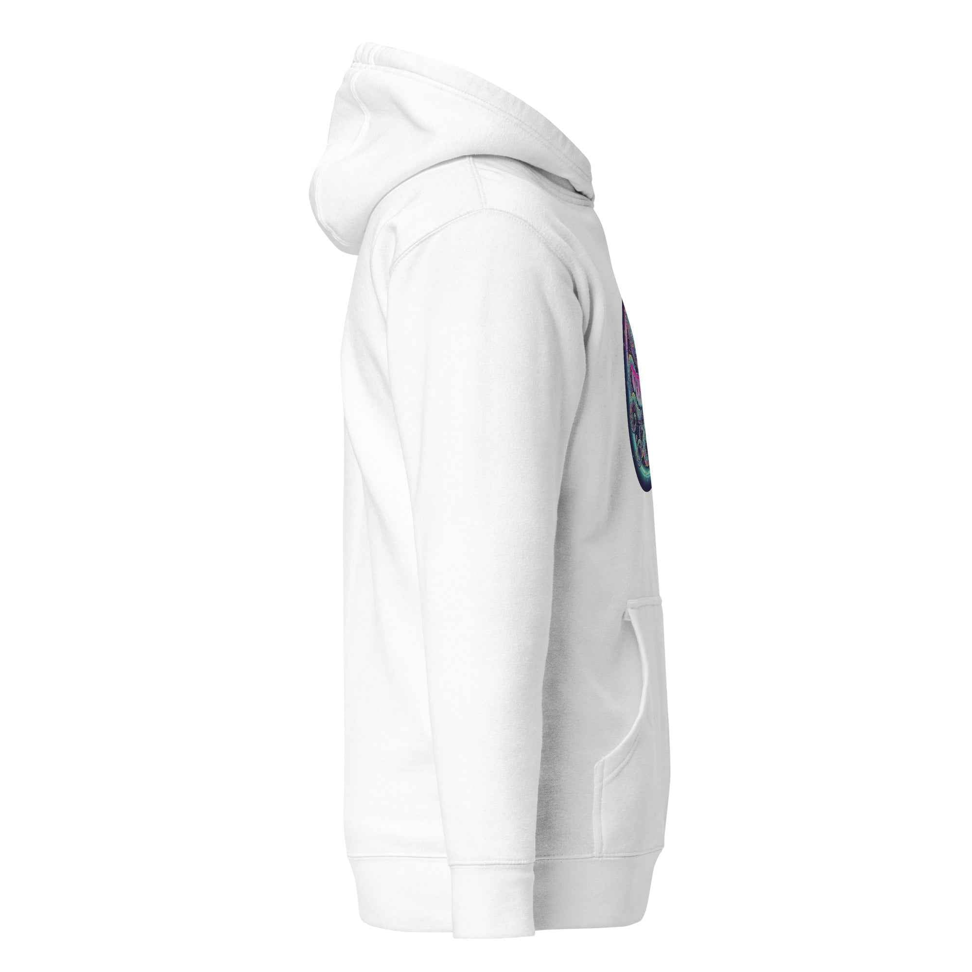 White Leaky Ts Stay Trippy unisex hoodie made of premium cotton heritage fabric, featuring a comfortable pullover design.