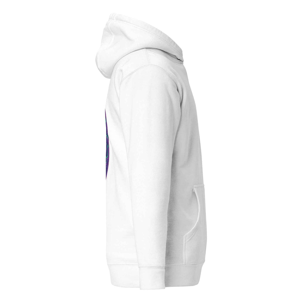 White Leaky TS Stay Trippy Oct Unisex Hoodie made from cotton heritage fabric with a vibrant trippy oct design.
