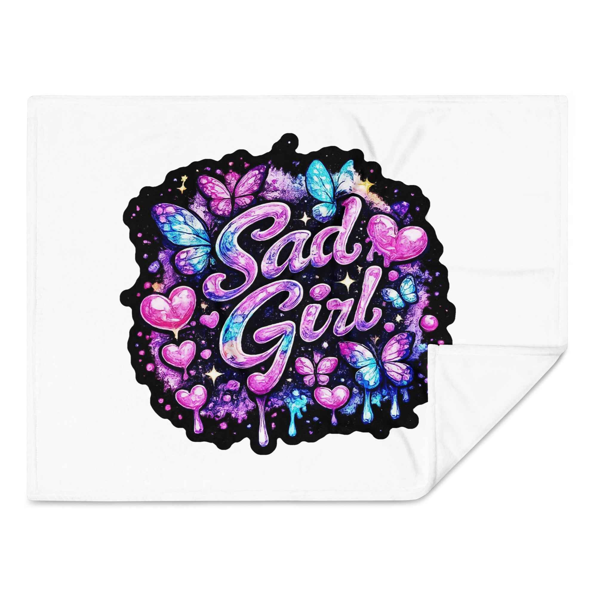 Leaky TS sad girl throw blanket 30x40 inches with a printed sad girl design, soft and cozy for comfortable lounging.