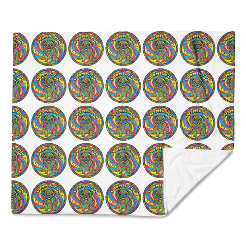 Leaky ts Cosmic Pug Throw Blanket with colorful pug design, 50x60 inches, soft and cozy for lounging or decor.