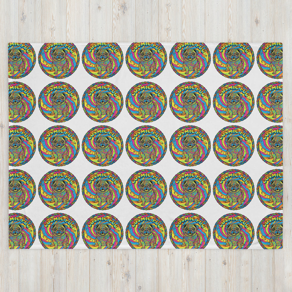 Leaky ts Cosmic Pug throw blanket with space-themed pug design, 60x80 inches, soft and cozy fabric for comfortable lounging.