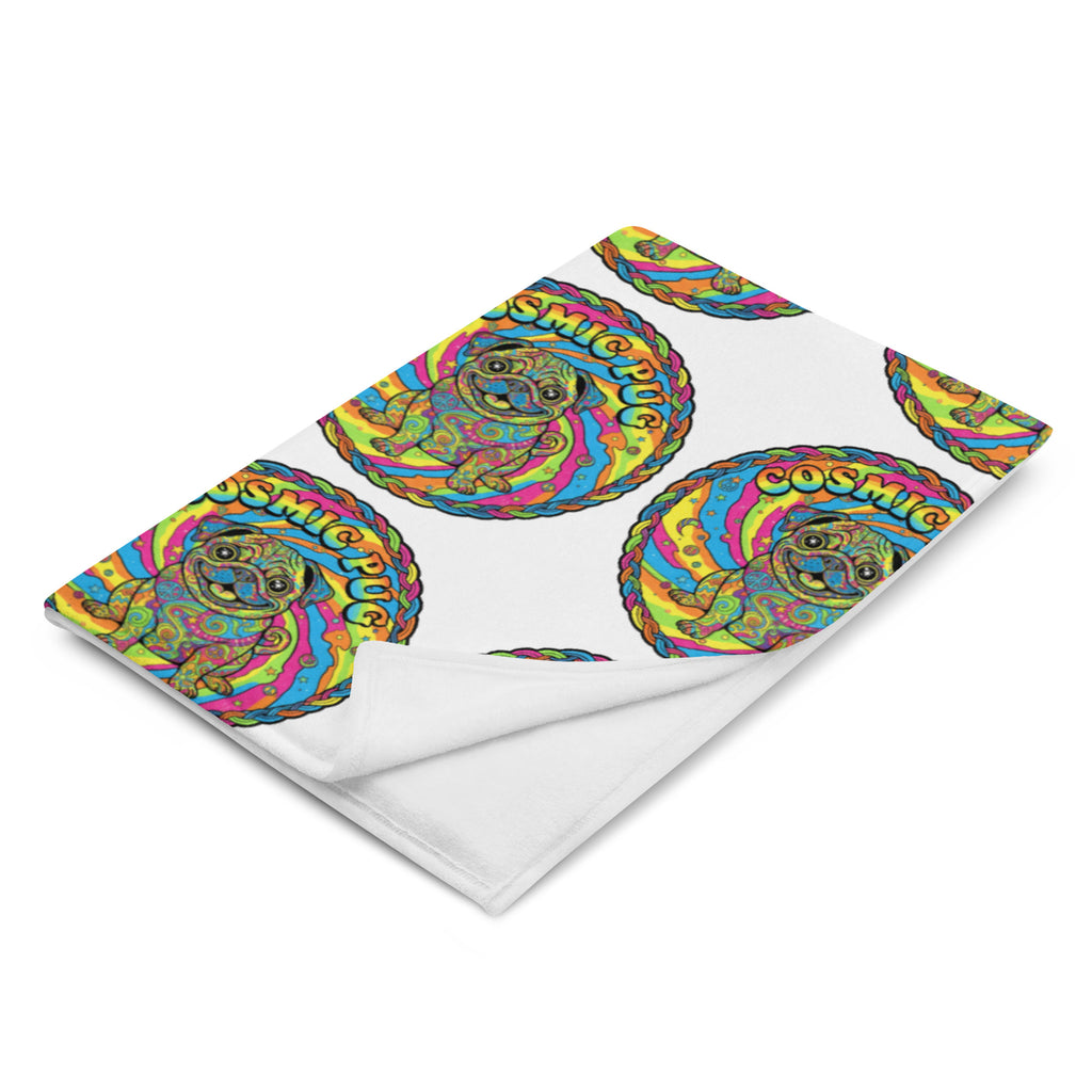 Leaky ts Cosmic Pug throw blanket, 60x80 inches, with colorful pug design, soft and cozy for home decor or lounging.