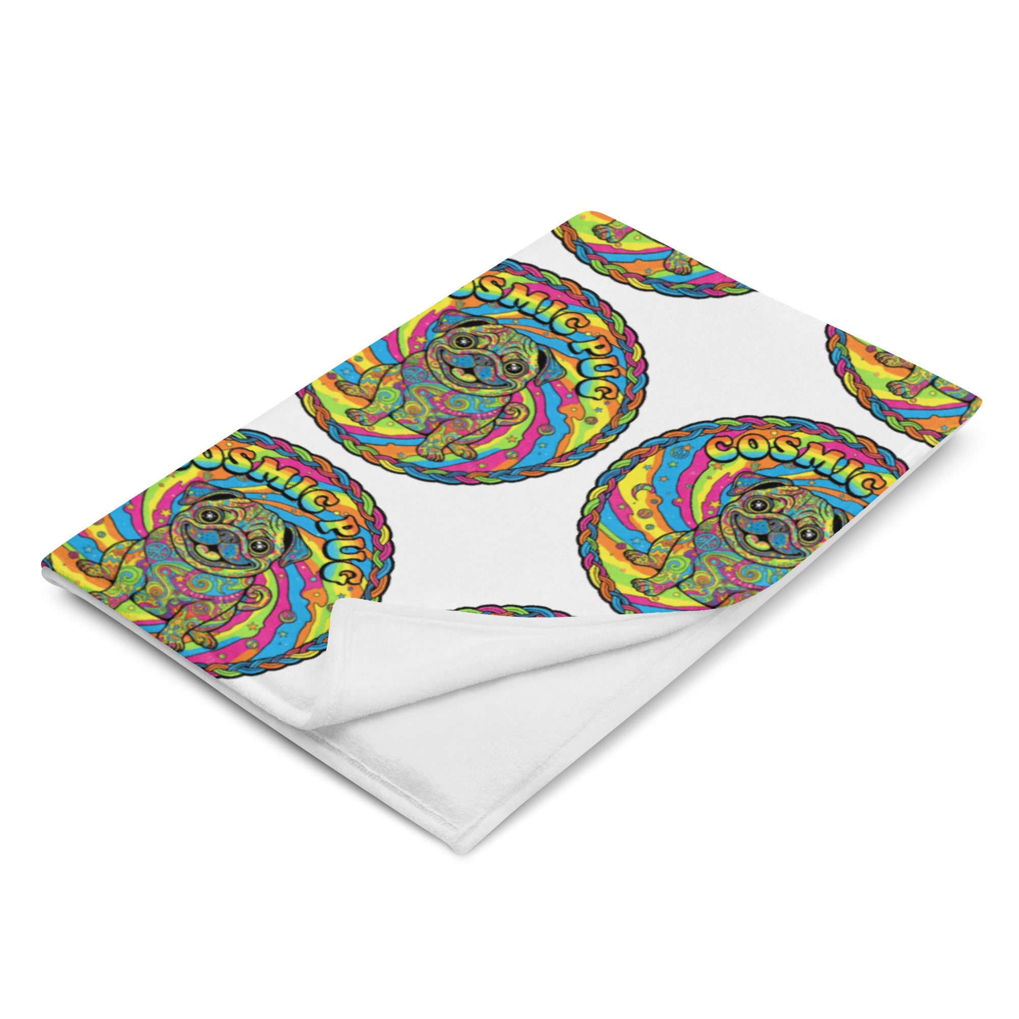 Leaky ts Cosmic Pug throw blanket, 60x80 inches, with colorful pug design, soft and cozy for home decor or lounging.