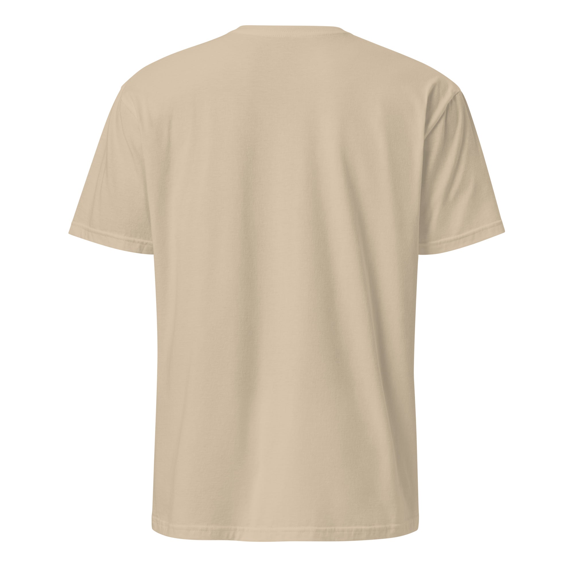 Leaky Ts Mentally Somewhere Else short-sleeve unisex T-shirt in soft sand color with cloud and brain graphic on the back.