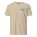 Unisex Mentally Somewhere Else T-shirt by Leaky Ts, soft sand-colored short-sleeve tee with cloud and brain graphic on front.