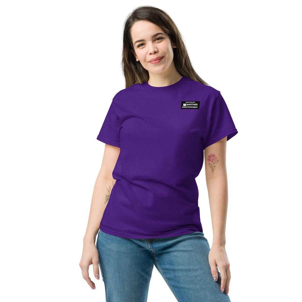 Unisex purple classic T-shirt by Leaky TS featuring a simple front design.