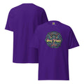 Leaky Ts Stay Trippy unisex classic purple T-shirt with front and back design on a plain background.