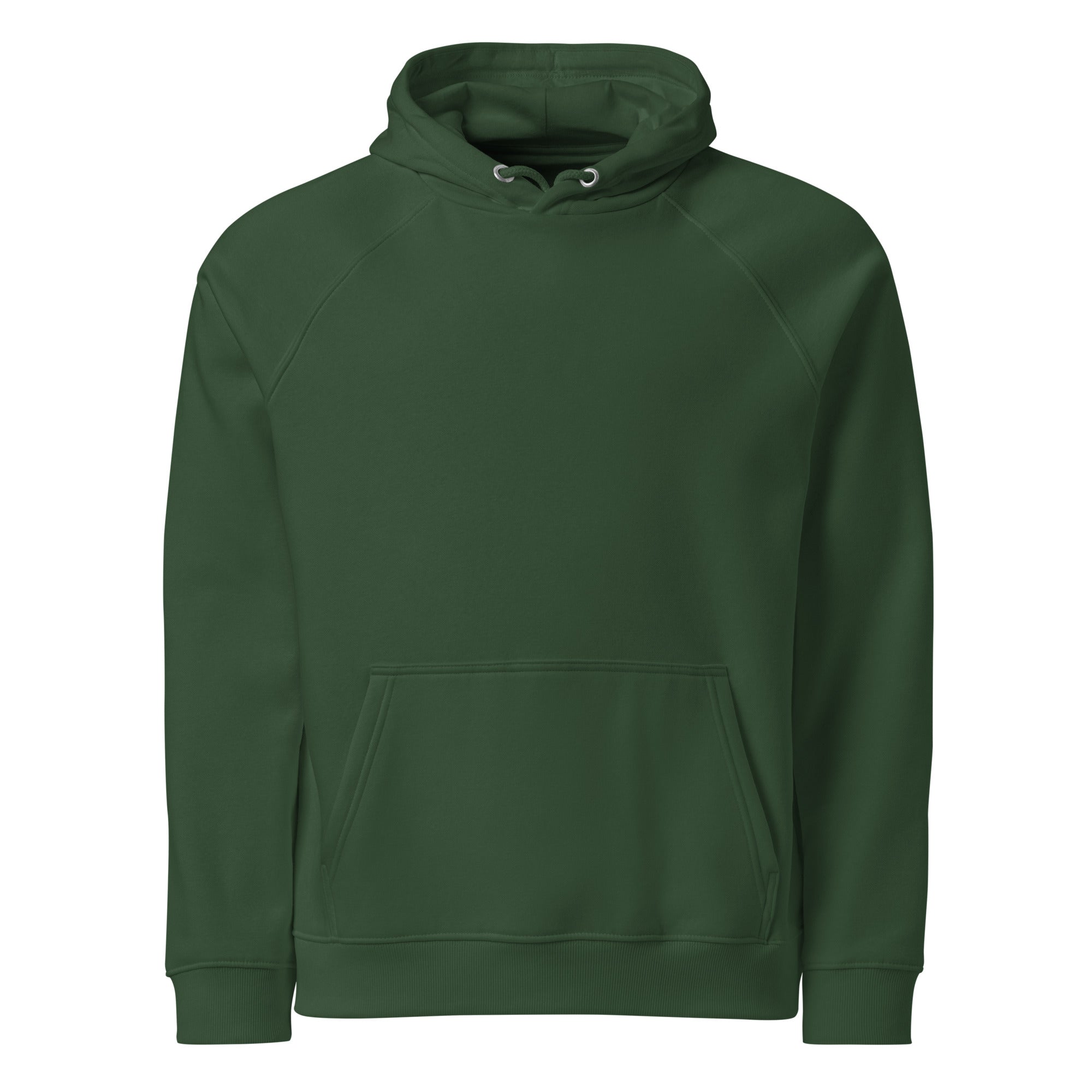 Leaky TS Stay Trippy Explore Your Mind unisex eco raglan hoodie in bottle green, front view with graphic design