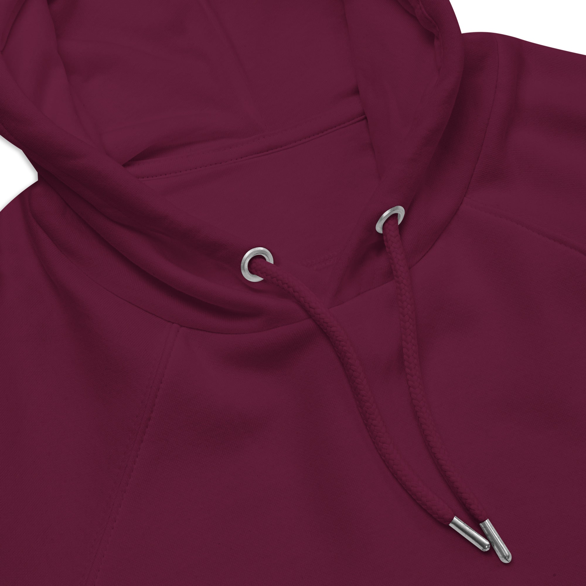 Unisex burgundy Eco Raglan Hoodie by Leaky TS featuring artistic "Stay Trippy - Explore Your Mind" graphic design.