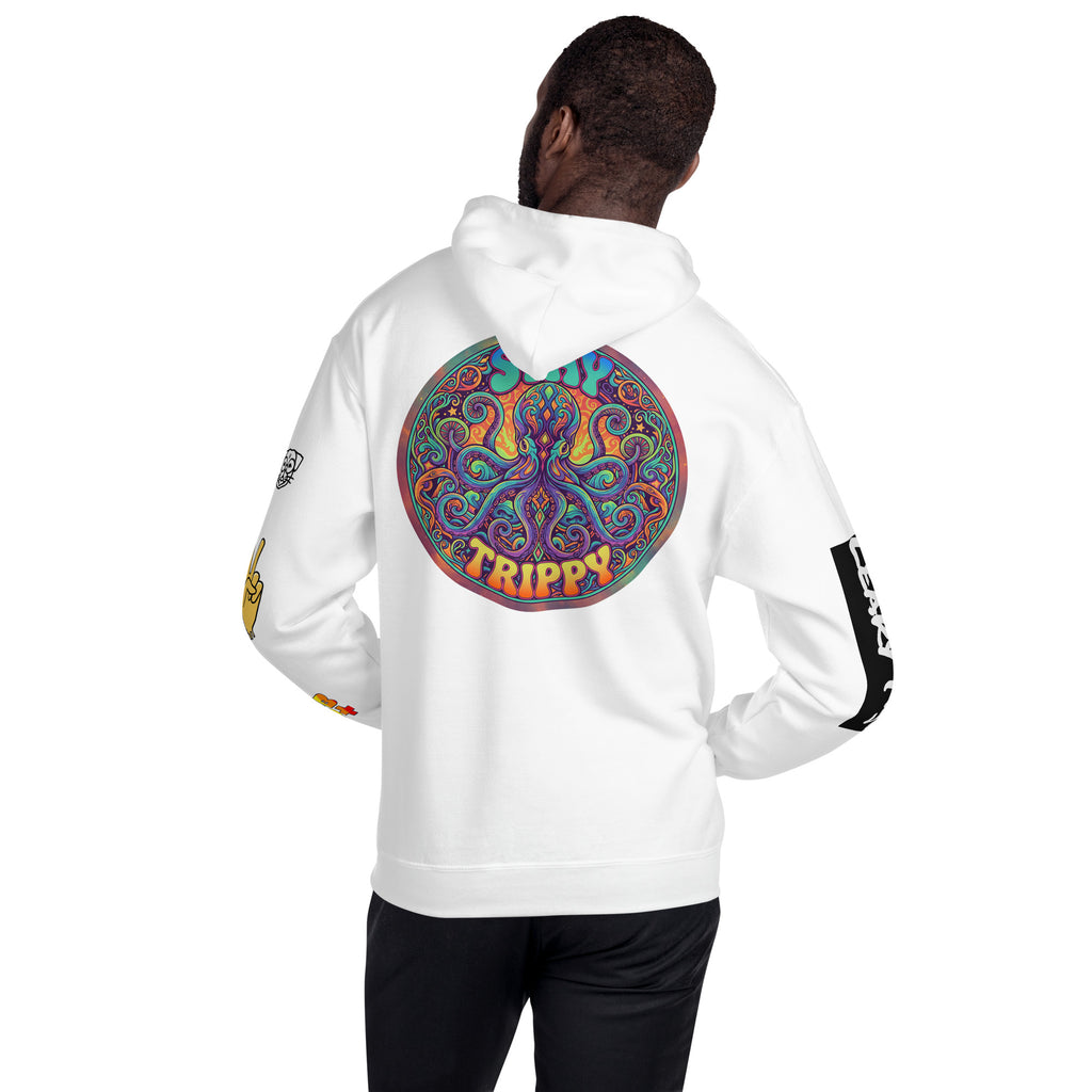 Leaky Ts Mentaly Somewhere Else Comfort Hoodie in white, unisex heavy blend fabric with a cozy, casual fit.