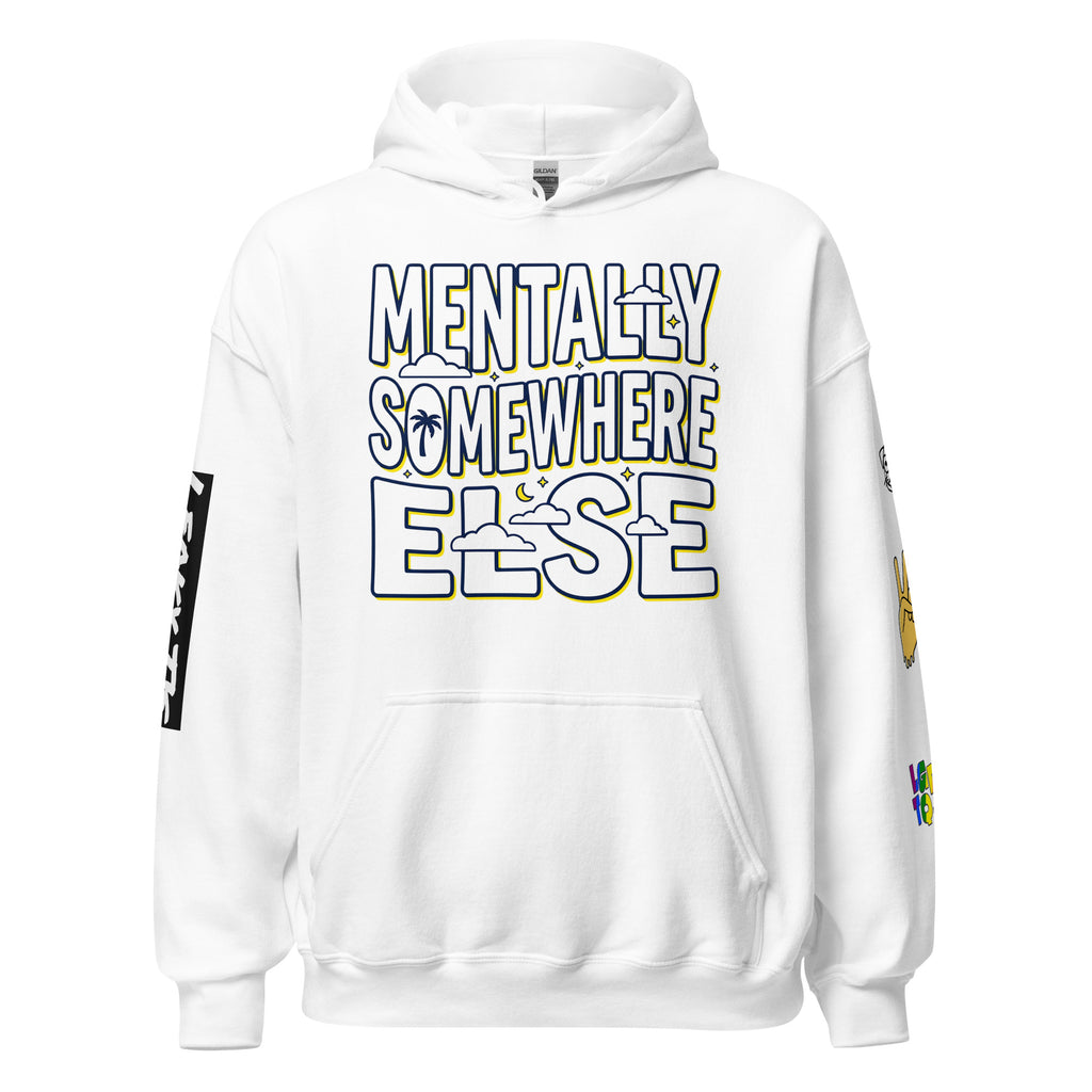 Leaky TS Mentaly Somewhere Else comfort hoodie, unisex white heavy blend hoodie with front design and soft fabric.