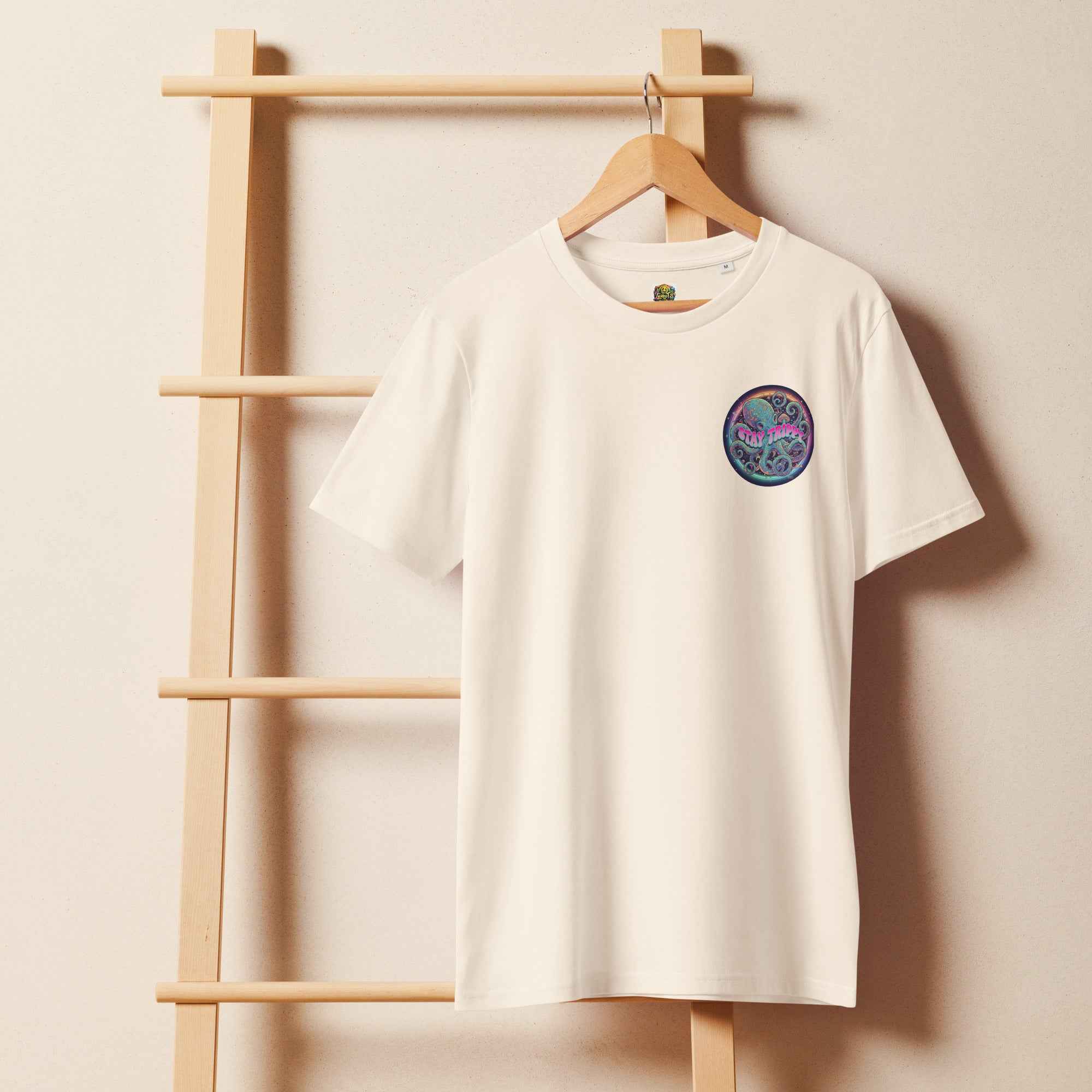 Leaky Ts Stay Trippy #2 unisex organic mid-light vintage white T-shirt with graphic design, casual streetwear style.