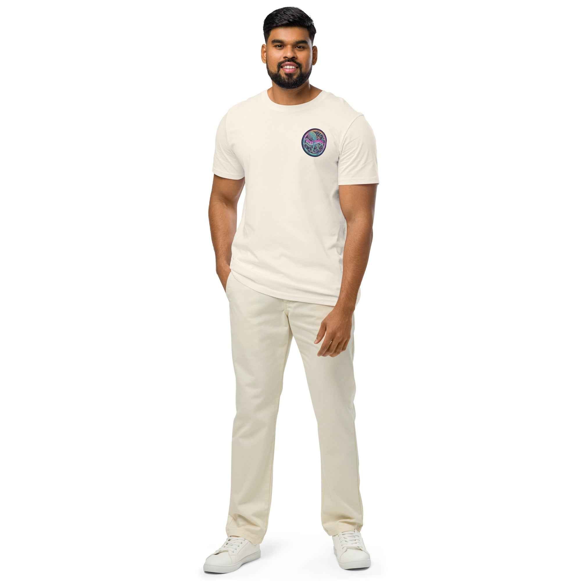 Leaky ts Stay Trippy #2 unisex organic mid-light vintage white T-shirt with front graphic design