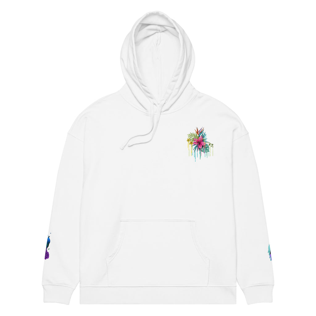 Unisex white Eco-Leak Hoodie by Leaky ts featuring a relaxed fit, soft organic fabric, and casual front design.