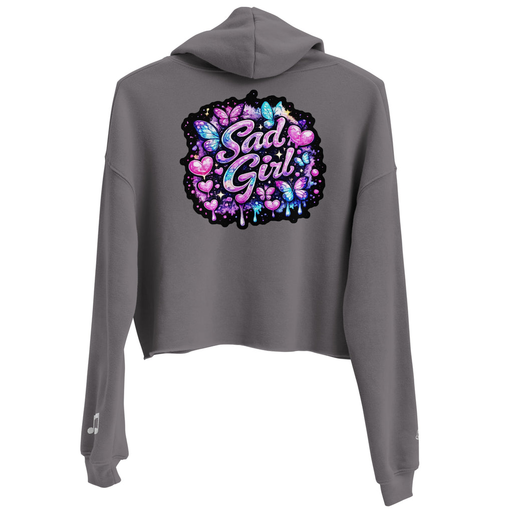Leaky TS Sadgirl X Cosmic Pug crop hoodie for women, featuring a storm-themed back design and cosmic pug graphic.