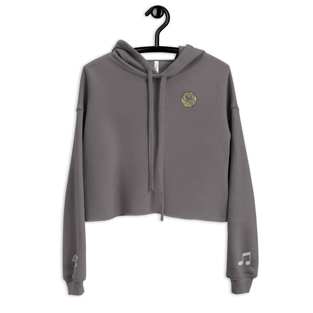 Leaky ts Sadgirl X cosmic pug crop hoodie for women, front view featuring storm-inspired design and comfortable fit.