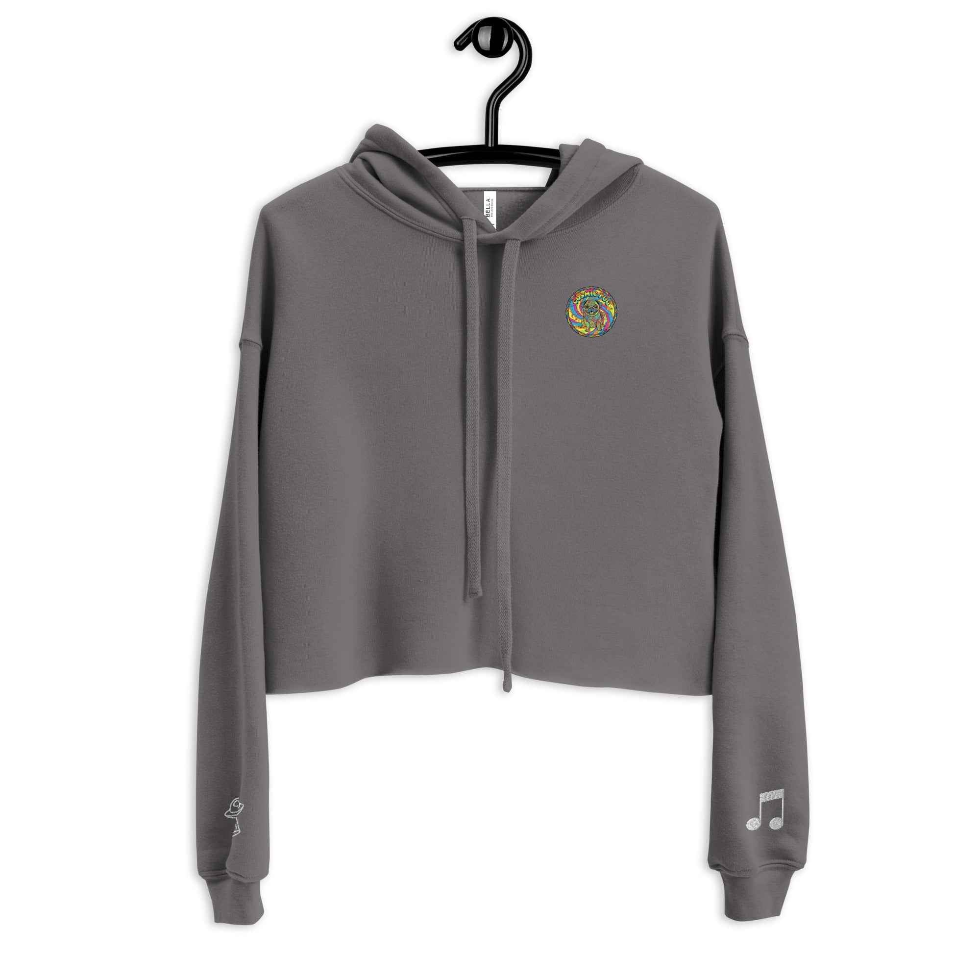 Leaky ts Sadgirl X cosmic pug crop hoodie for women, front view featuring storm-inspired design and comfortable fit.