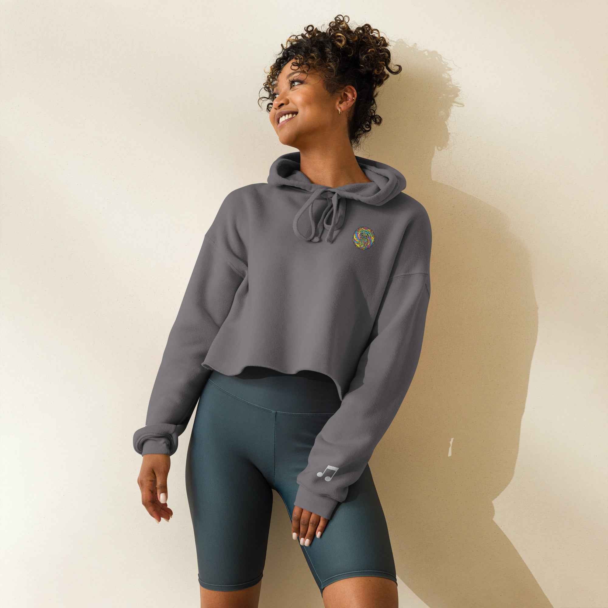 Leaky TS Sadgirl X Cosmic Pug cropped hoodie for women, front view featuring storm design and relaxed fit.
