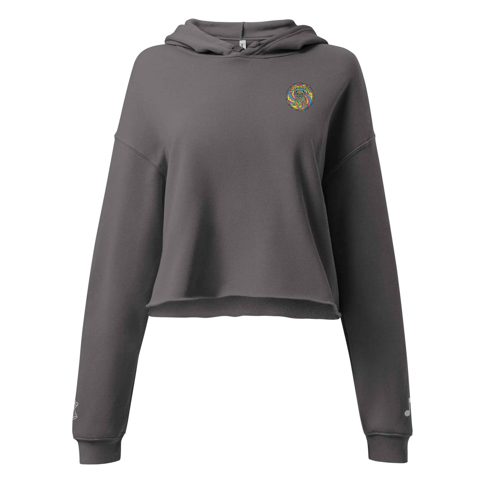 Leaky TS Sadgirl X Cosmic Pug crop hoodie for women, featuring a storm design on the front and a casual, stylish fit.