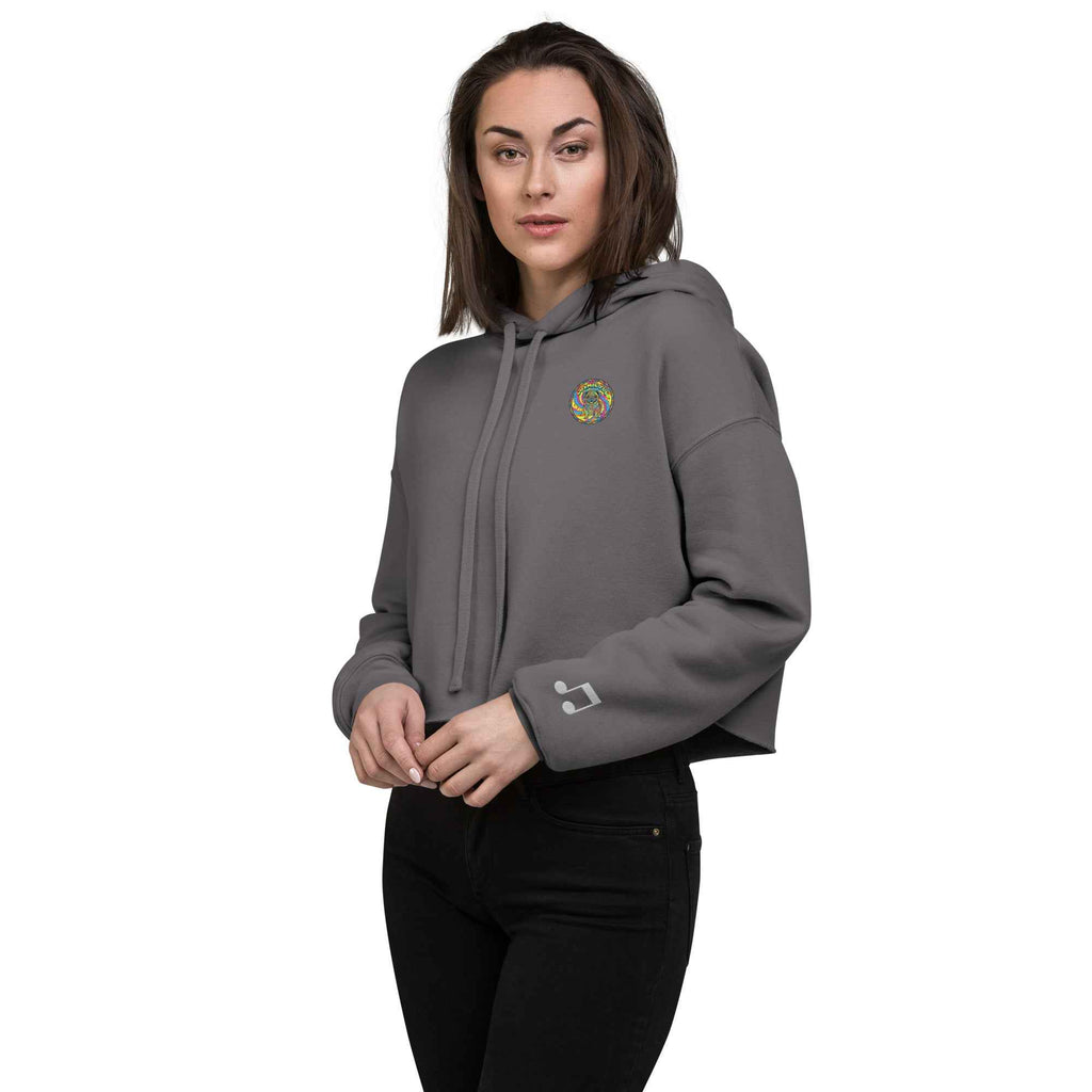 Leaky TS Sadgirl X Cosmic Pug crop hoodie for women, front view showing storm-themed design and cropped fit.